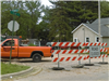 Road Closed Barriers in Front of a Truck
