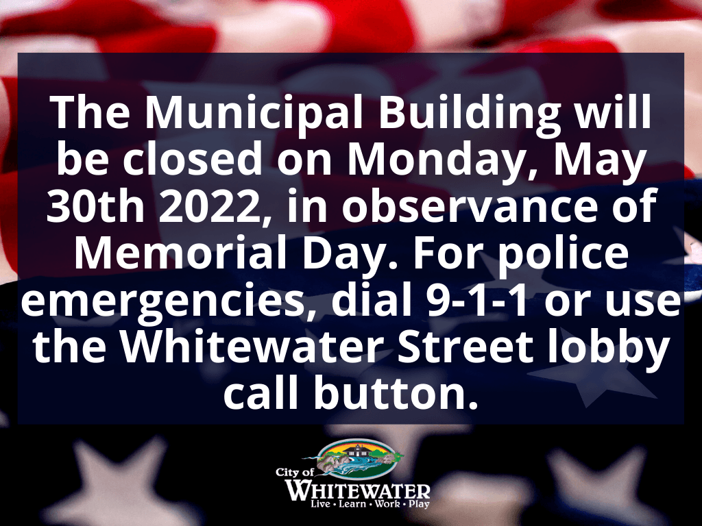 Image of text stating that offices are closed on May 30th 2022